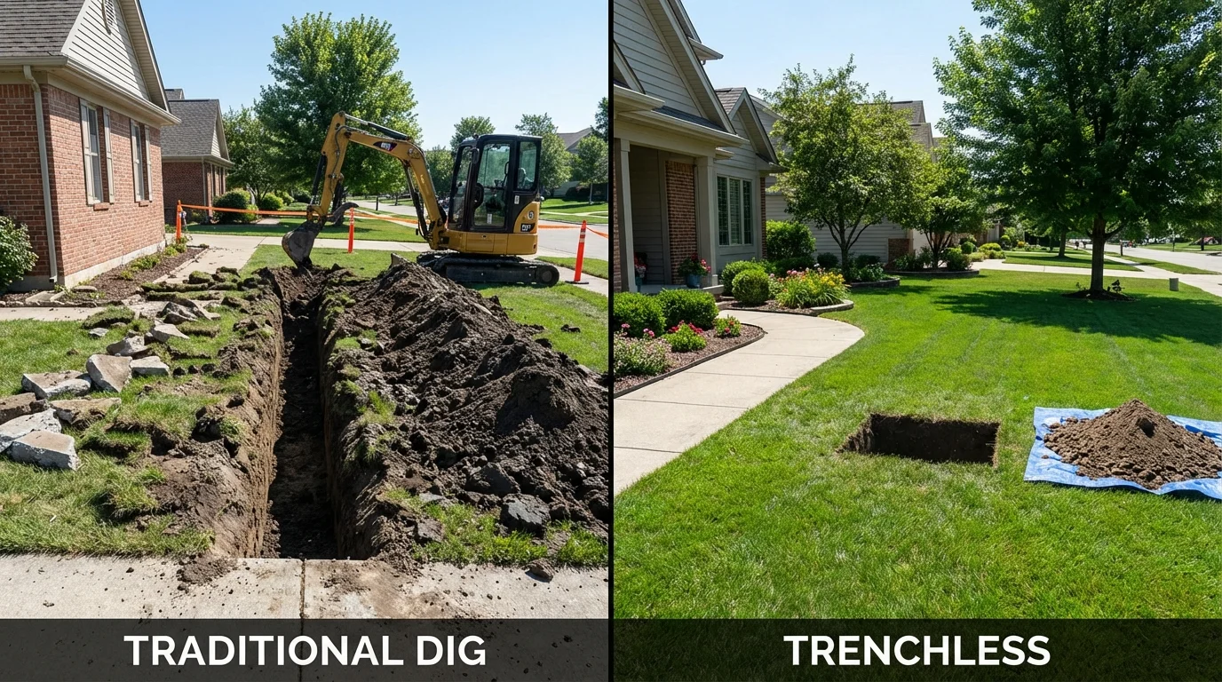 Trenchless sewer repair with minimal yard damage versus traditional excavation in Lewistown, MT